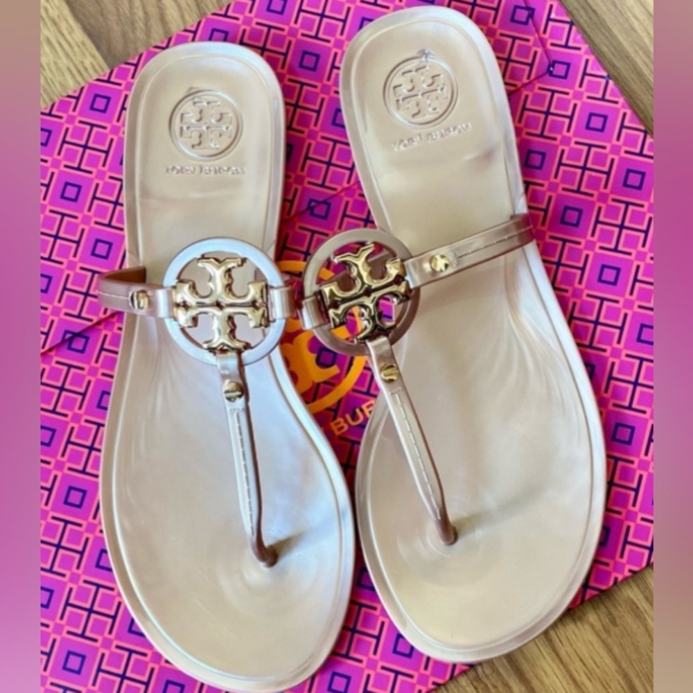 Tory Burch Mini Miller Jelly Sandal Rose Gold, Size 6